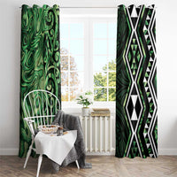 Green Aotearoa Window Curtain Taniko Motifs With Paua Shell Kowhaiwhai LT14 - Polynesian Pride