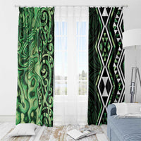Green Aotearoa Window Curtain Taniko Motifs With Paua Shell Kowhaiwhai LT14 - Polynesian Pride