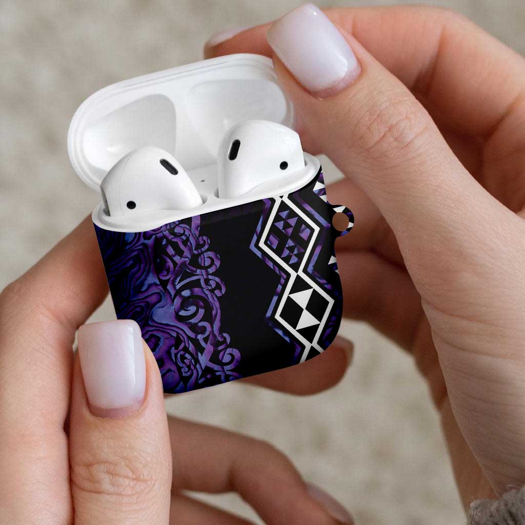 Purple Aotearoa AirPods Case Taniko Motifs With Paua Shell Kowhaiwhai - Polynesian Pride