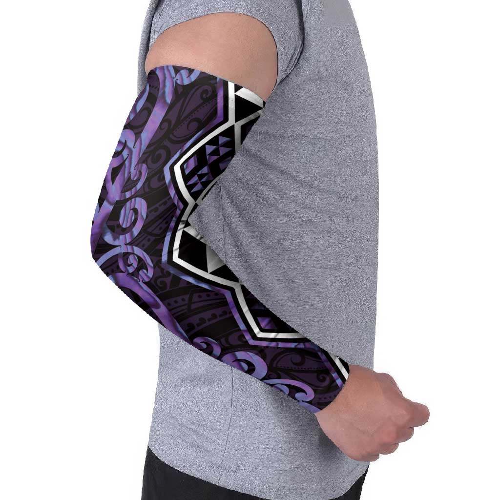 Purple Aotearoa Arm Sleeves Taniko Motifs With Paua Shell Kowhaiwhai - Polynesian Pride