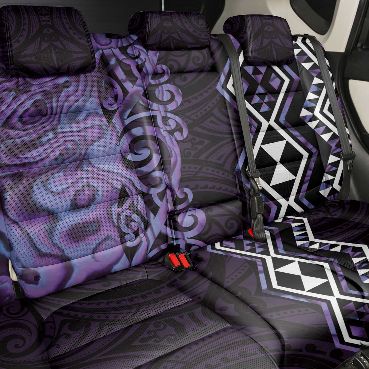 Purple Aotearoa Back Car Seat Cover Taniko Motifs With Paua Shell Kowhaiwhai