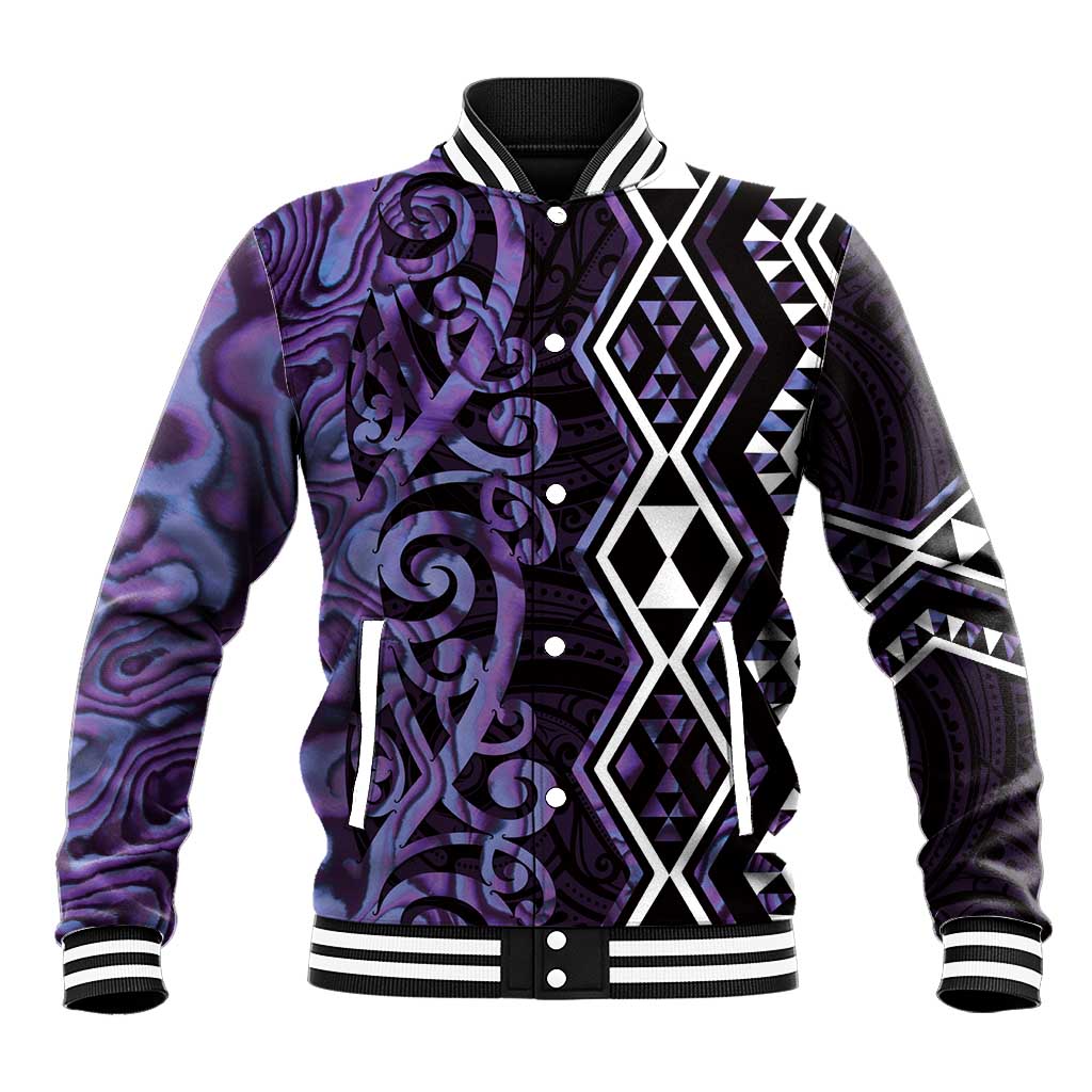 Purple Aotearoa Baseball Jacket Taniko Motifs With Paua Shell Kowhaiwhai LT14 Unisex Purple - Polynesian Pride
