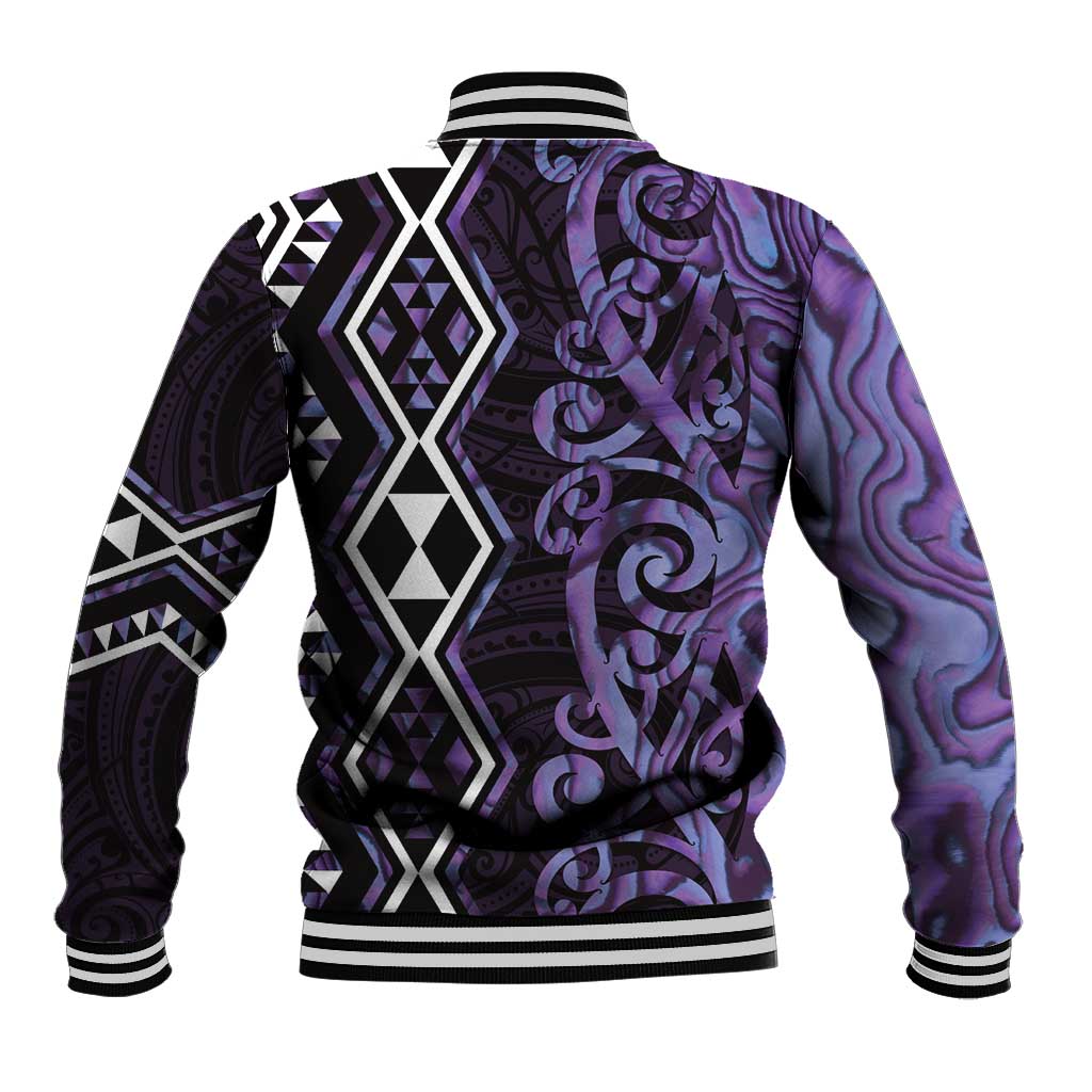 Purple Aotearoa Baseball Jacket Taniko Motifs With Paua Shell Kowhaiwhai LT14 - Polynesian Pride