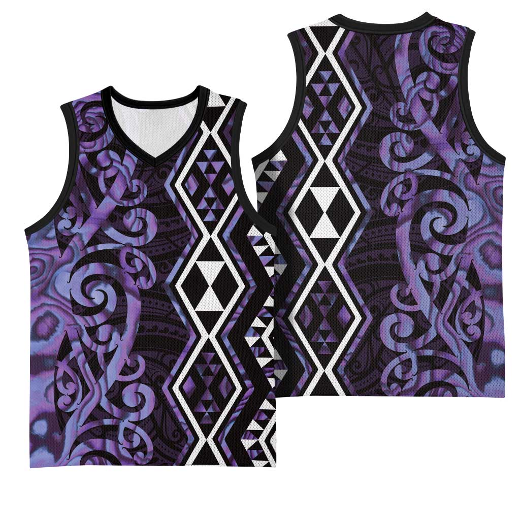Purple Aotearoa Basketball Jersey Taniko Motifs With Paua Shell Kowhaiwhai - Polynesian Pride