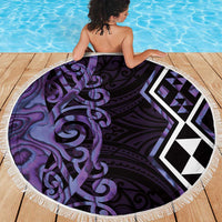 Purple Aotearoa Beach Blanket Taniko Motifs With Paua Shell Kowhaiwhai LT14 - Polynesian Pride