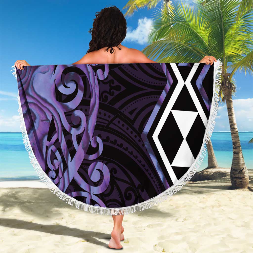 Purple Aotearoa Beach Blanket Taniko Motifs With Paua Shell Kowhaiwhai LT14 - Polynesian Pride