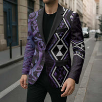 Purple Aotearoa Blazer Taniko Motifs With Paua Shell Kowhaiwhai - Polynesian Pride