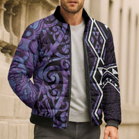 Purple Aotearoa Bomber Puffer Jacket Taniko Motifs With Paua Shell Kowhaiwhai - Polynesian Pride