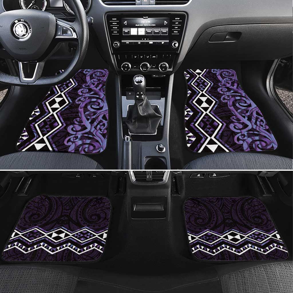 Purple Aotearoa Car Mats Taniko Motifs With Paua Shell Kowhaiwhai LT14 Set 4pcs Purple - Polynesian Pride