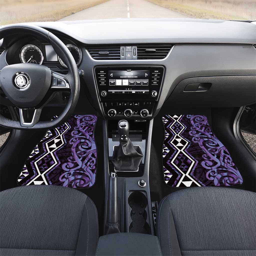 Purple Aotearoa Car Mats Taniko Motifs With Paua Shell Kowhaiwhai LT14 Set 2pcs - Front Purple - Polynesian Pride