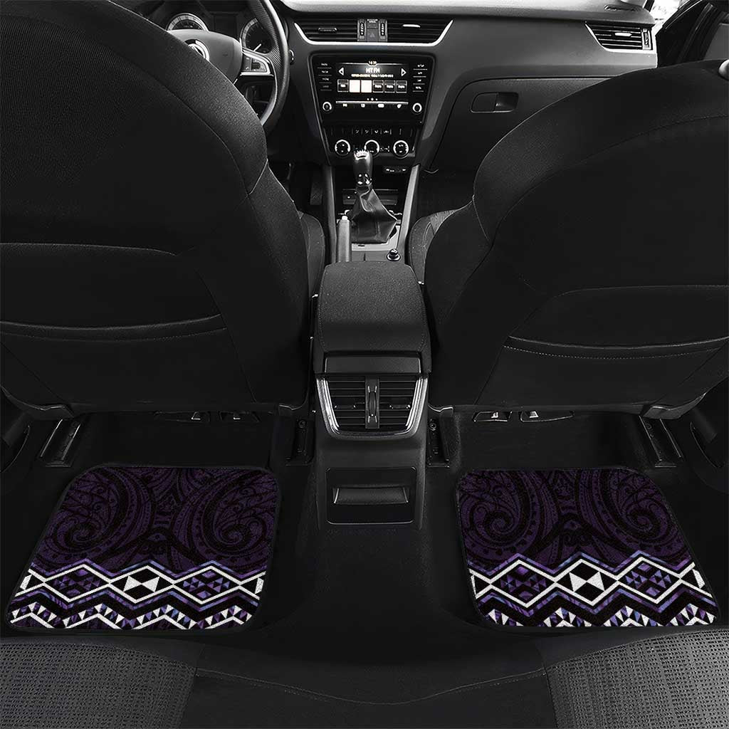 Purple Aotearoa Car Mats Taniko Motifs With Paua Shell Kowhaiwhai LT14 Set 2pcs - Back Purple - Polynesian Pride