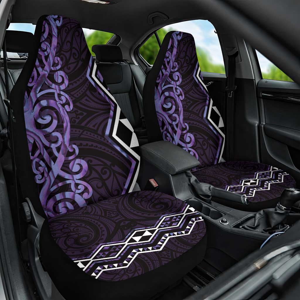 Purple Aotearoa Car Seat Cover Taniko Motifs With Paua Shell Kowhaiwhai