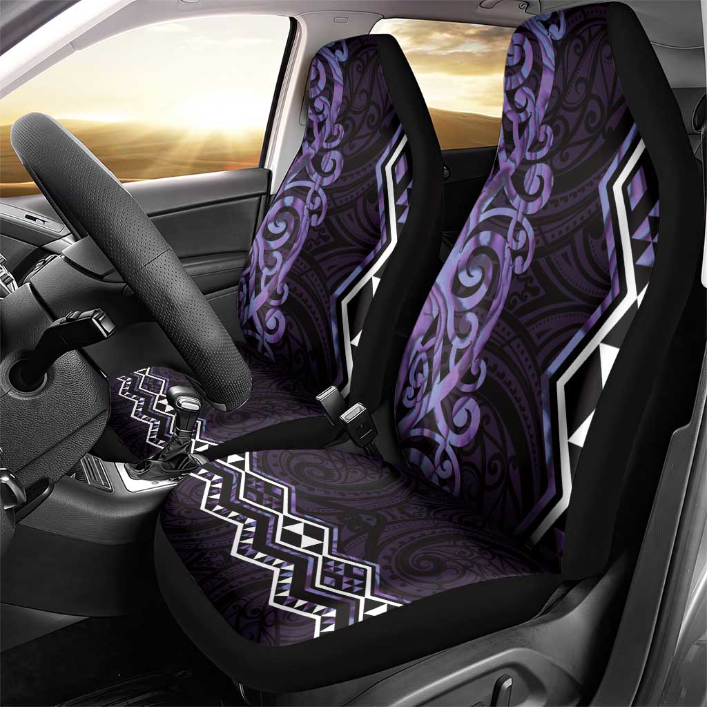 Purple Aotearoa Car Seat Cover Taniko Motifs With Paua Shell Kowhaiwhai