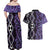 Purple Aotearoa Couples Matching Off Shoulder Maxi Dress and Hawaiian Shirt Taniko Motifs With Paua Shell Kowhaiwhai