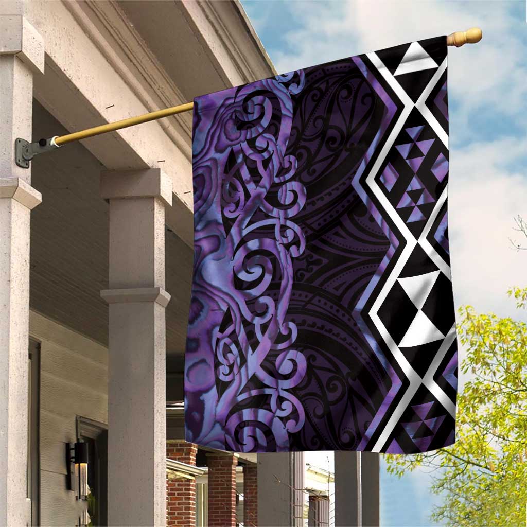 Purple Aotearoa Garden Flag Taniko Motifs With Paua Shell Kowhaiwhai