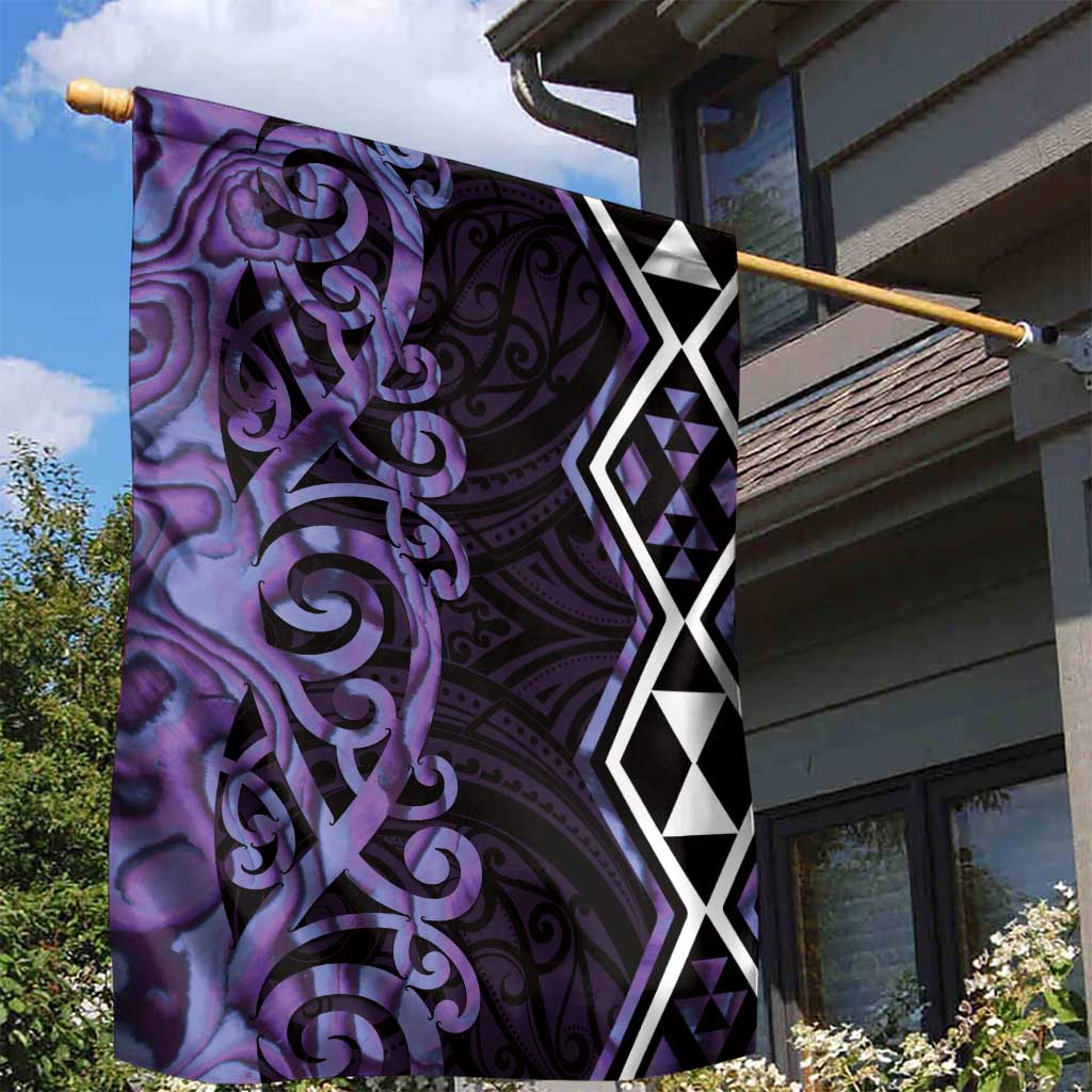Purple Aotearoa Garden Flag Taniko Motifs With Paua Shell Kowhaiwhai LT14 - Polynesian Pride