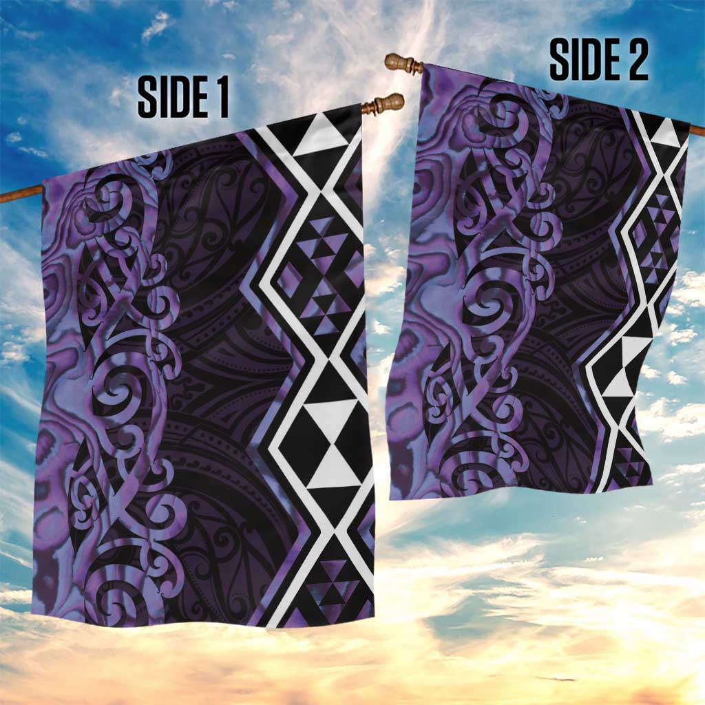 Purple Aotearoa Garden Flag Taniko Motifs With Paua Shell Kowhaiwhai LT14 - Polynesian Pride