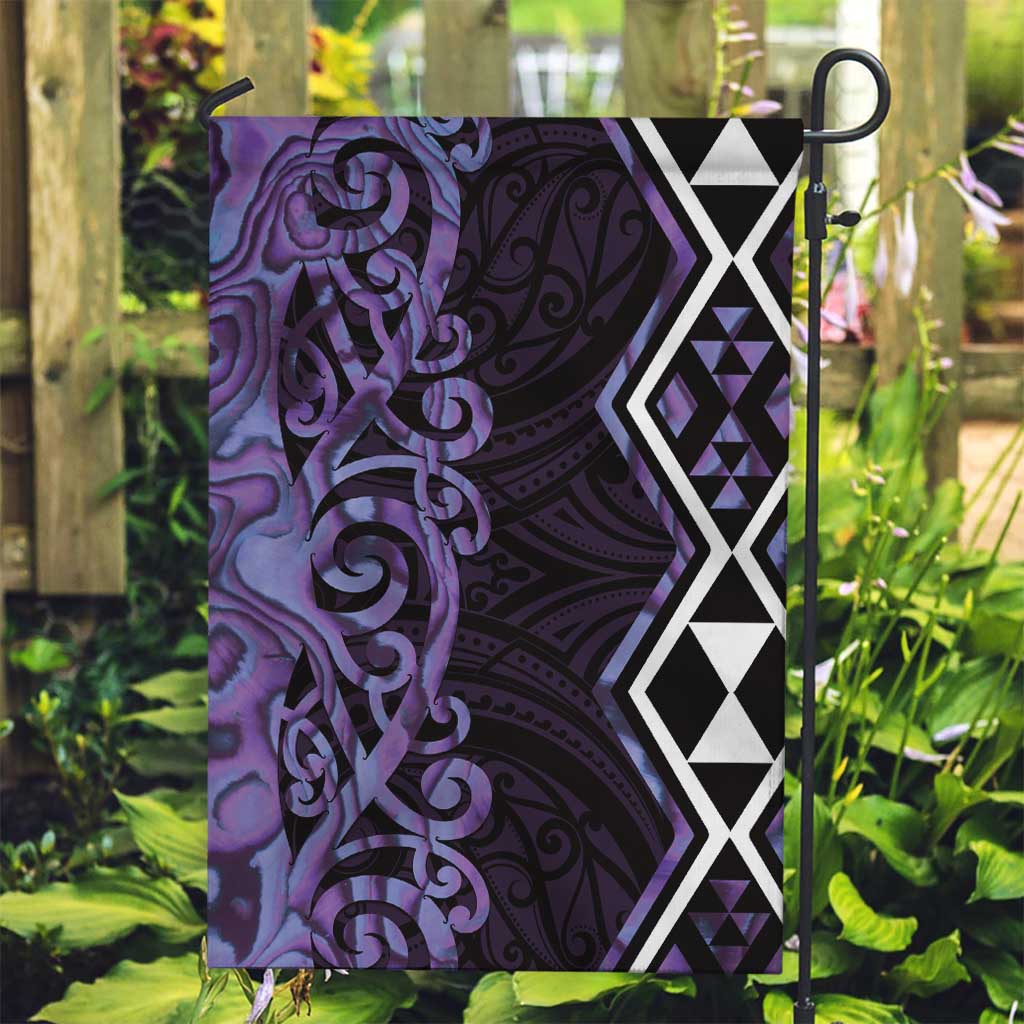 Purple Aotearoa Garden Flag Taniko Motifs With Paua Shell Kowhaiwhai LT14 Garden Flag Purple - Polynesian Pride