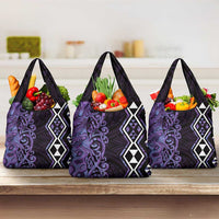 Purple Aotearoa Grocery Bag Taniko Motifs With Paua Shell Kowhaiwhai LT14 3-pack One Size Purple - Polynesian Pride