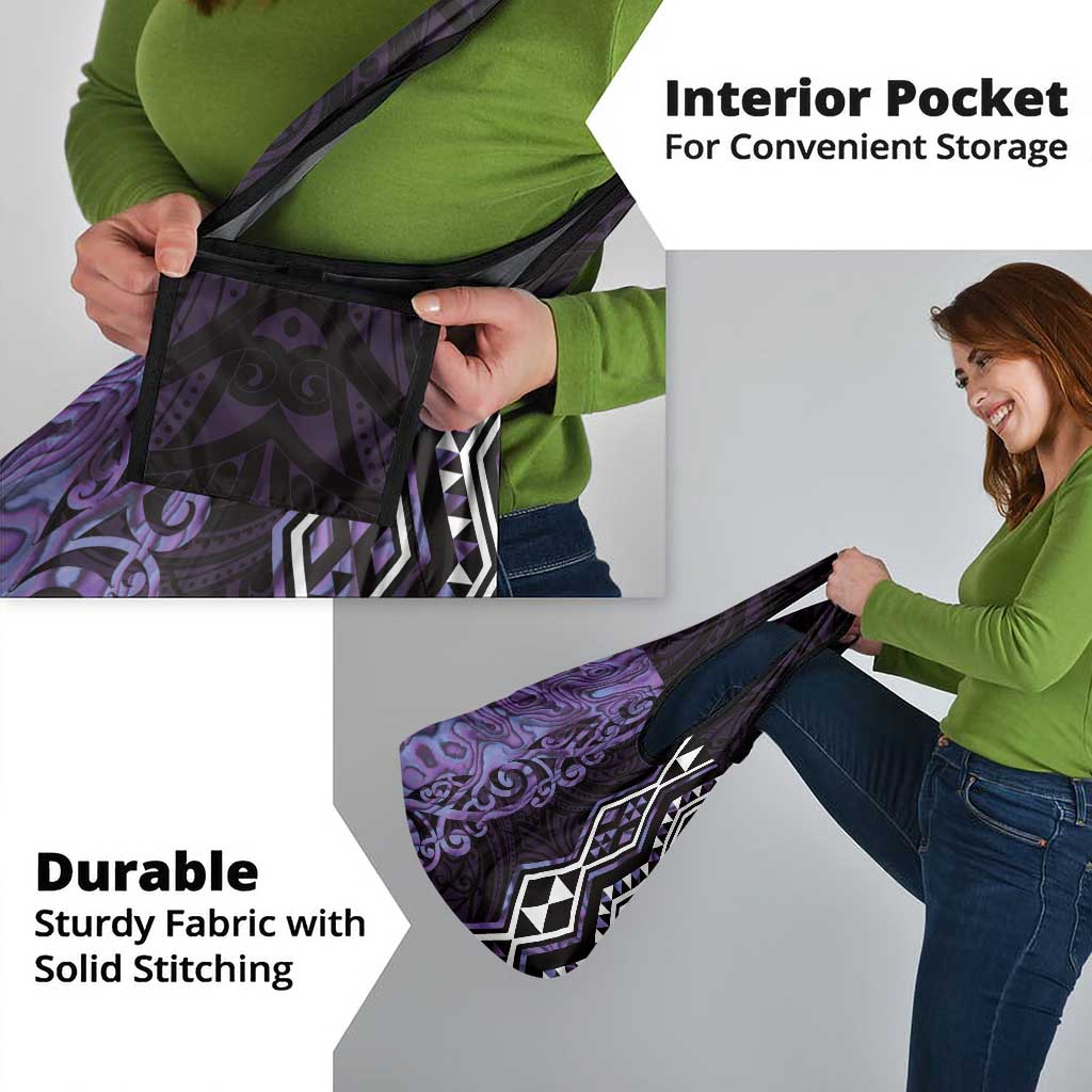 Purple Aotearoa Grocery Bag Taniko Motifs With Paua Shell Kowhaiwhai LT14 - Polynesian Pride
