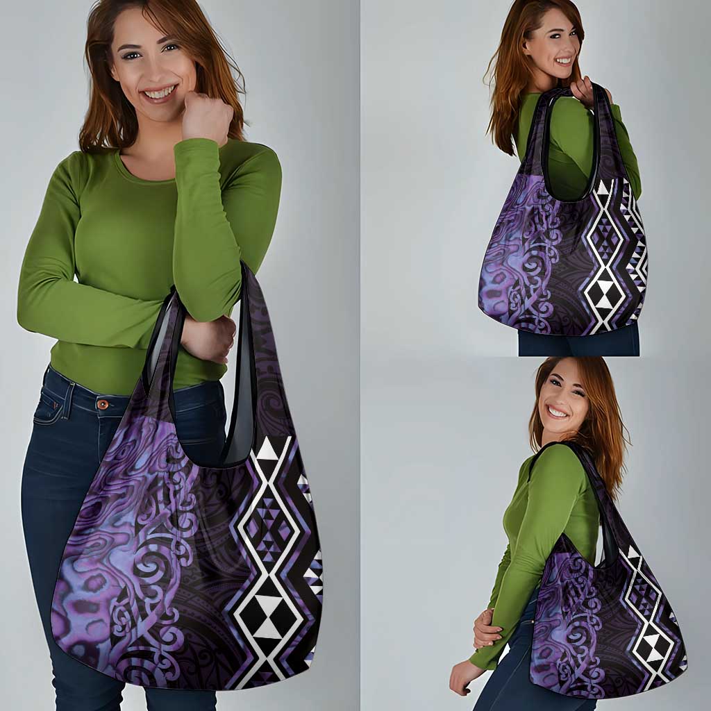 Purple Aotearoa Grocery Bag Taniko Motifs With Paua Shell Kowhaiwhai LT14 - Polynesian Pride