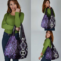 Purple Aotearoa Grocery Bag Taniko Motifs With Paua Shell Kowhaiwhai LT14 - Polynesian Pride