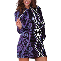 Purple Aotearoa Hoodie Dress Taniko Motifs With Paua Shell Kowhaiwhai
