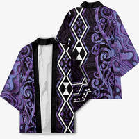 Purple Aotearoa Kimono Taniko Motifs With Paua Shell Kowhaiwhai - Polynesian Pride