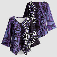 Purple Aotearoa Kimono Sleeve Blouse Taniko Motifs With Paua Shell Kowhaiwhai - Polynesian Pride