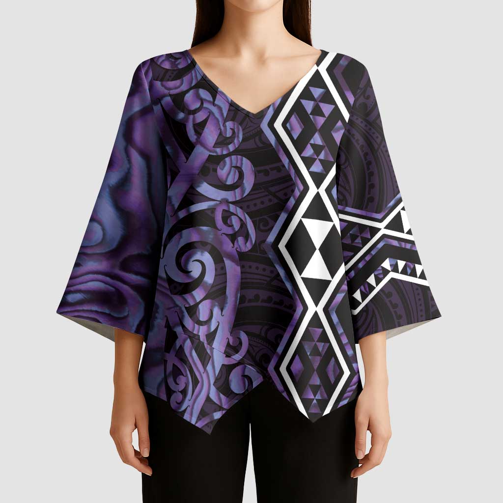 Purple Aotearoa Kimono Sleeve Blouse Taniko Motifs With Paua Shell Kowhaiwhai - Polynesian Pride