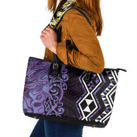 Purple Aotearoa Leather Tote Bag Taniko Motifs With Paua Shell Kowhaiwhai LT14 Purple - Polynesian Pride