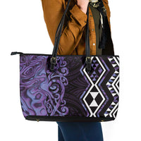 Purple Aotearoa Leather Tote Bag Taniko Motifs With Paua Shell Kowhaiwhai LT14 - Polynesian Pride
