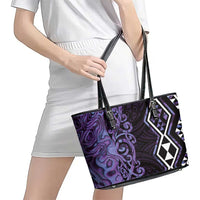 Purple Aotearoa Leather Tote Bag Taniko Motifs With Paua Shell Kowhaiwhai LT14 - Polynesian Pride