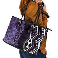 Purple Aotearoa Leather Tote Bag Taniko Motifs With Paua Shell Kowhaiwhai LT14 - Polynesian Pride