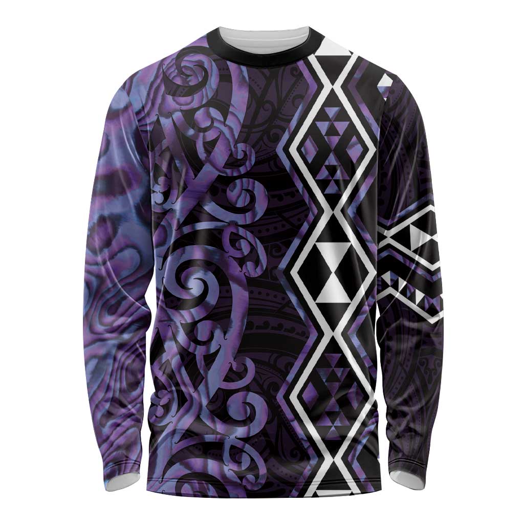 Purple Aotearoa Long Sleeve Shirt Taniko Motifs With Paua Shell Kowhaiwhai