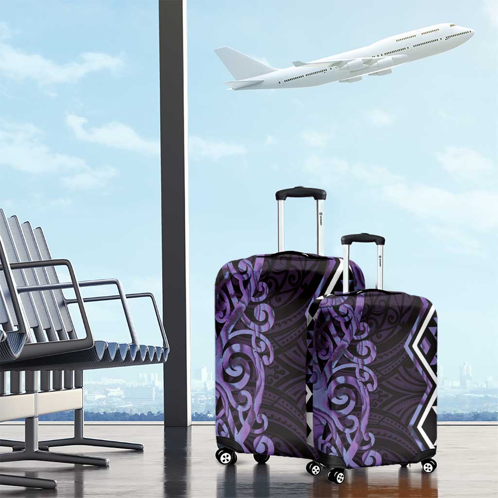 Purple Aotearoa Luggage Cover Taniko Motifs With Paua Shell Kowhaiwhai
