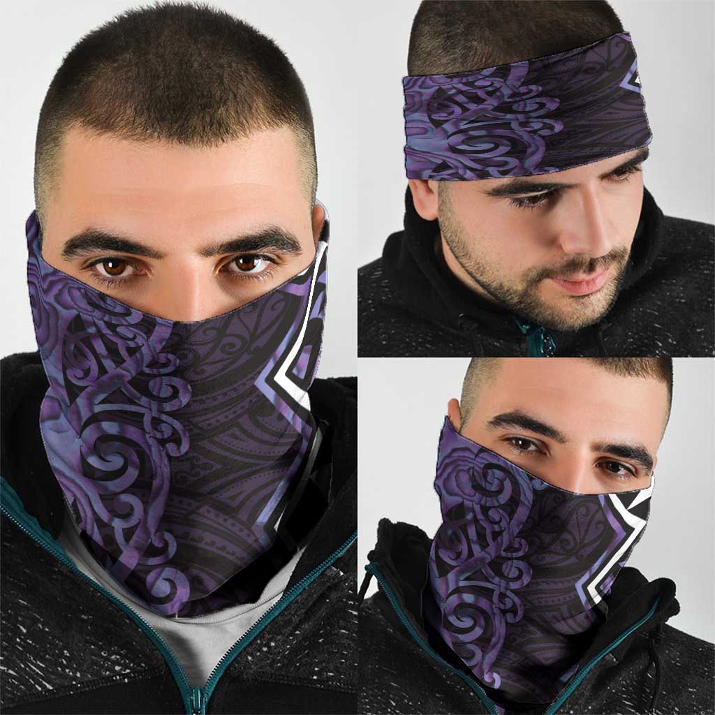 Purple Aotearoa Neck Gaiter Taniko Motifs With Paua Shell Kowhaiwhai - Polynesian Pride