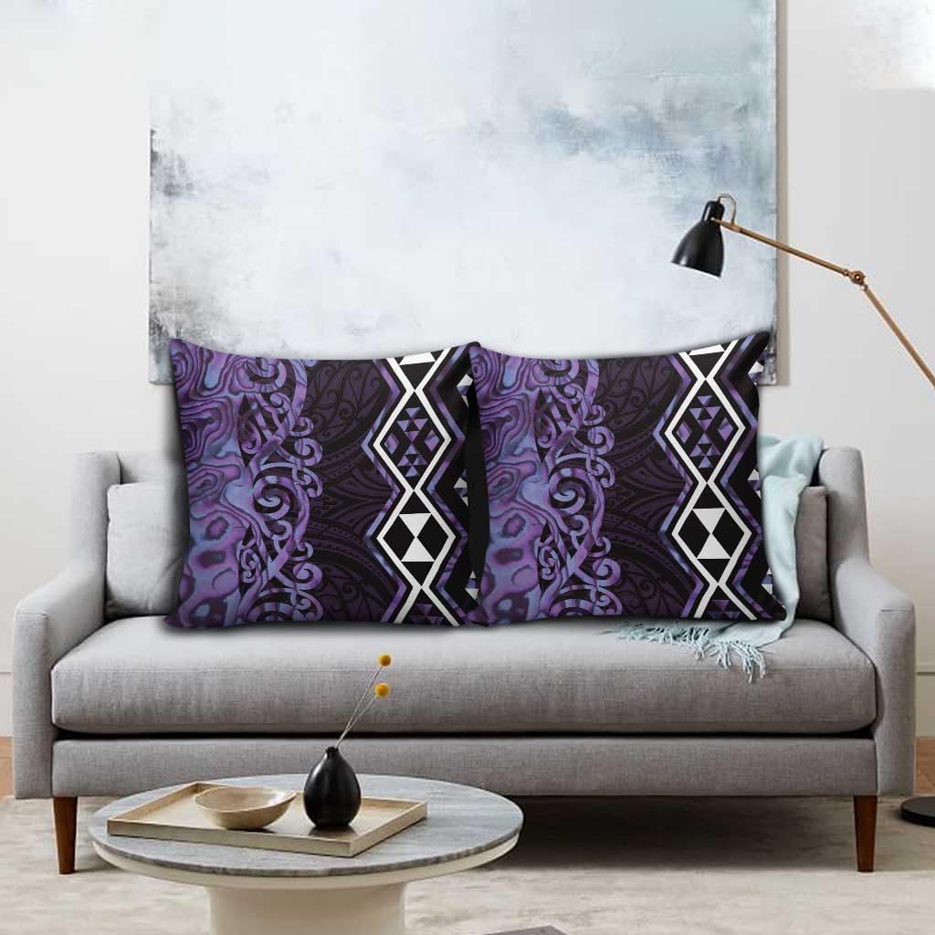 Purple Aotearoa Pillow Cover Taniko Motifs With Paua Shell Kowhaiwhai - Polynesian Pride