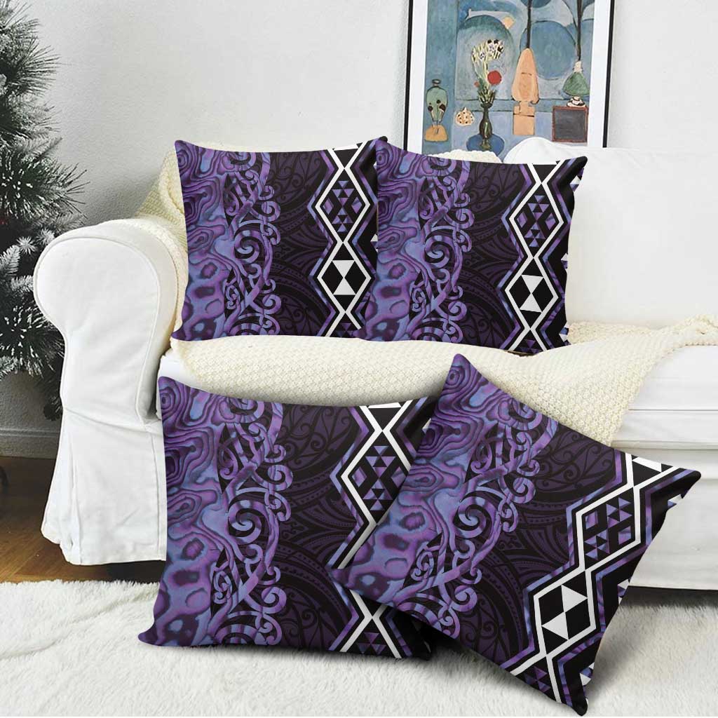 Purple Aotearoa Pillow Cover Taniko Motifs With Paua Shell Kowhaiwhai - Polynesian Pride