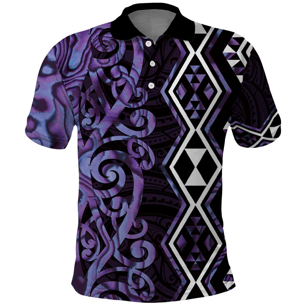 Purple Aotearoa Polo Shirt Taniko Motifs With Paua Shell Kowhaiwhai