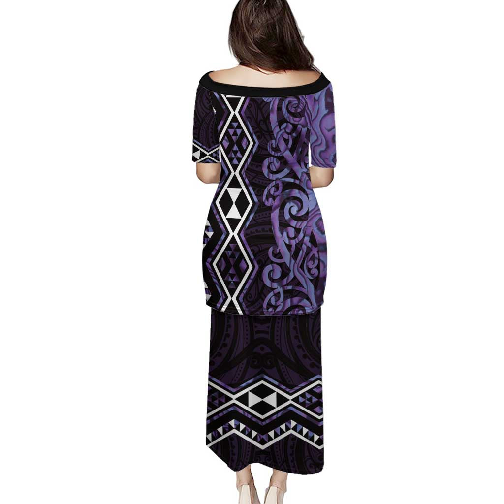 Purple Aotearoa Puletasi Taniko Motifs With Paua Shell Kowhaiwhai LT14 - Polynesian Pride