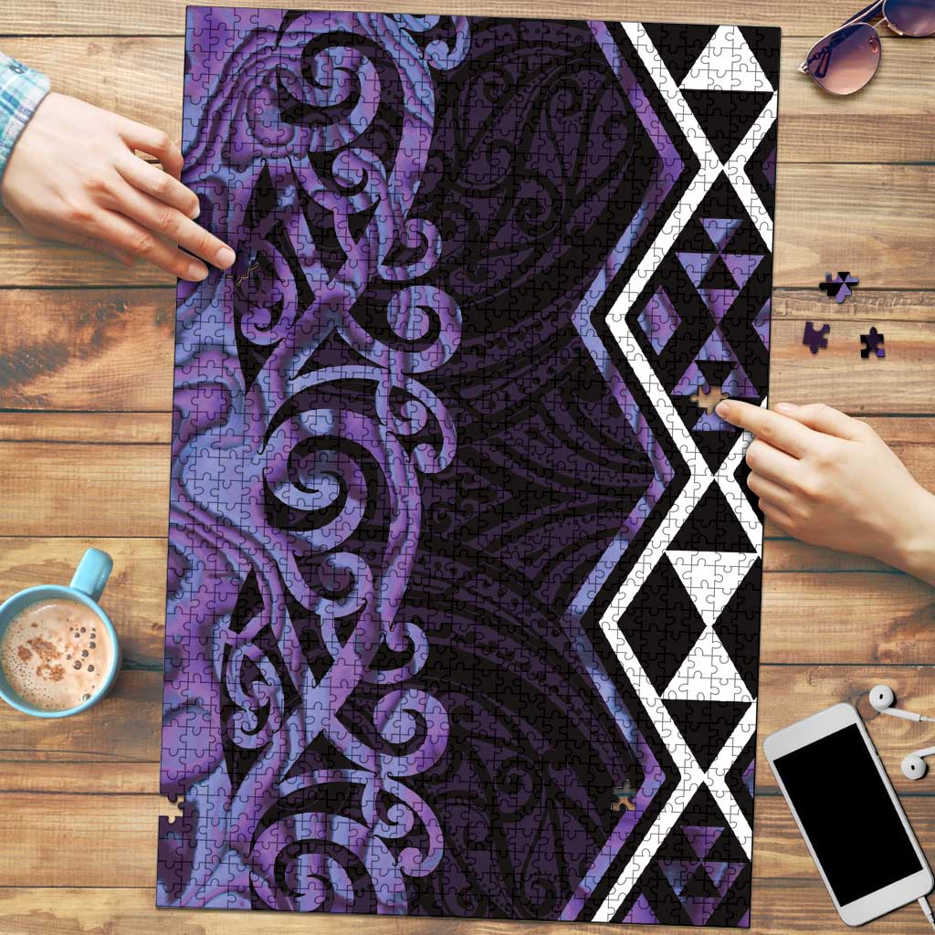 Purple Aotearoa Puzzle Taniko Motifs With Paua Shell Kowhaiwhai - Polynesian Pride