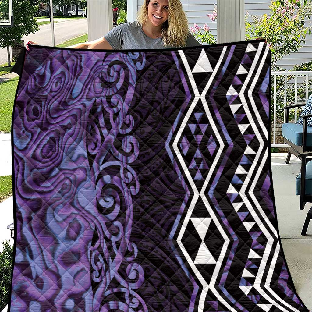 Purple Aotearoa Quilt Taniko Motifs With Paua Shell Kowhaiwhai