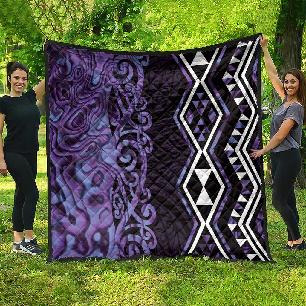 Purple Aotearoa Quilt Taniko Motifs With Paua Shell Kowhaiwhai