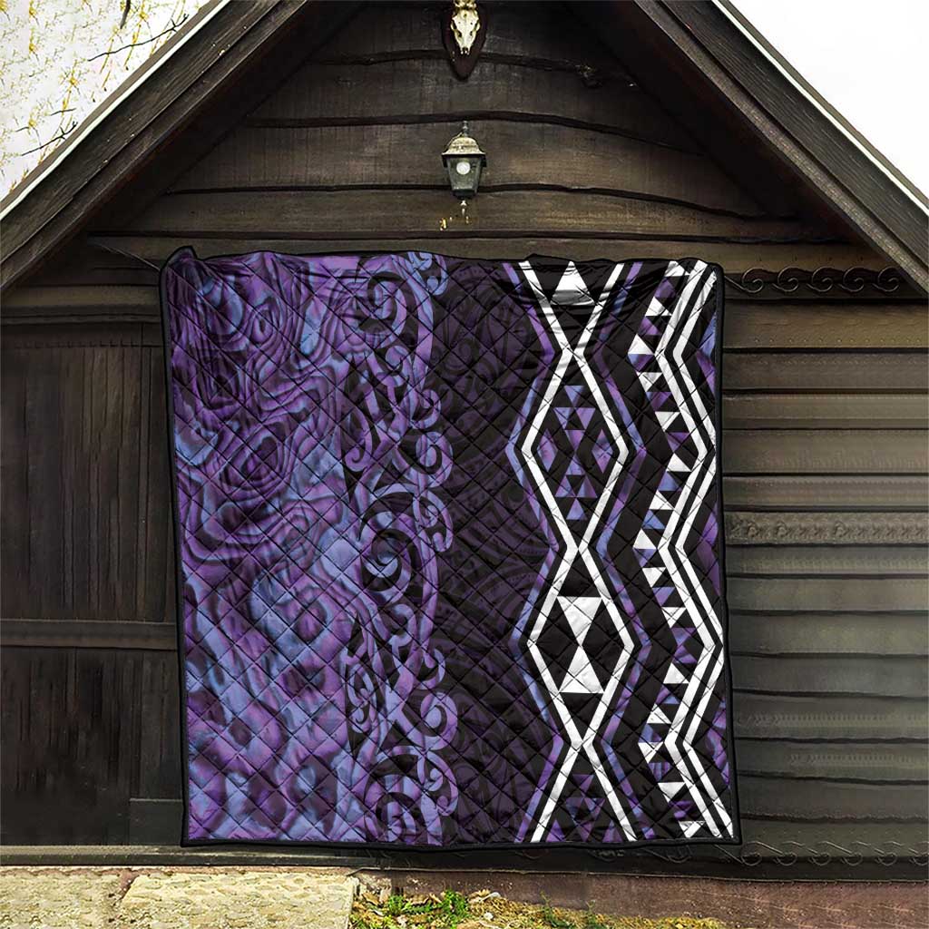 Purple Aotearoa Quilt Taniko Motifs With Paua Shell Kowhaiwhai