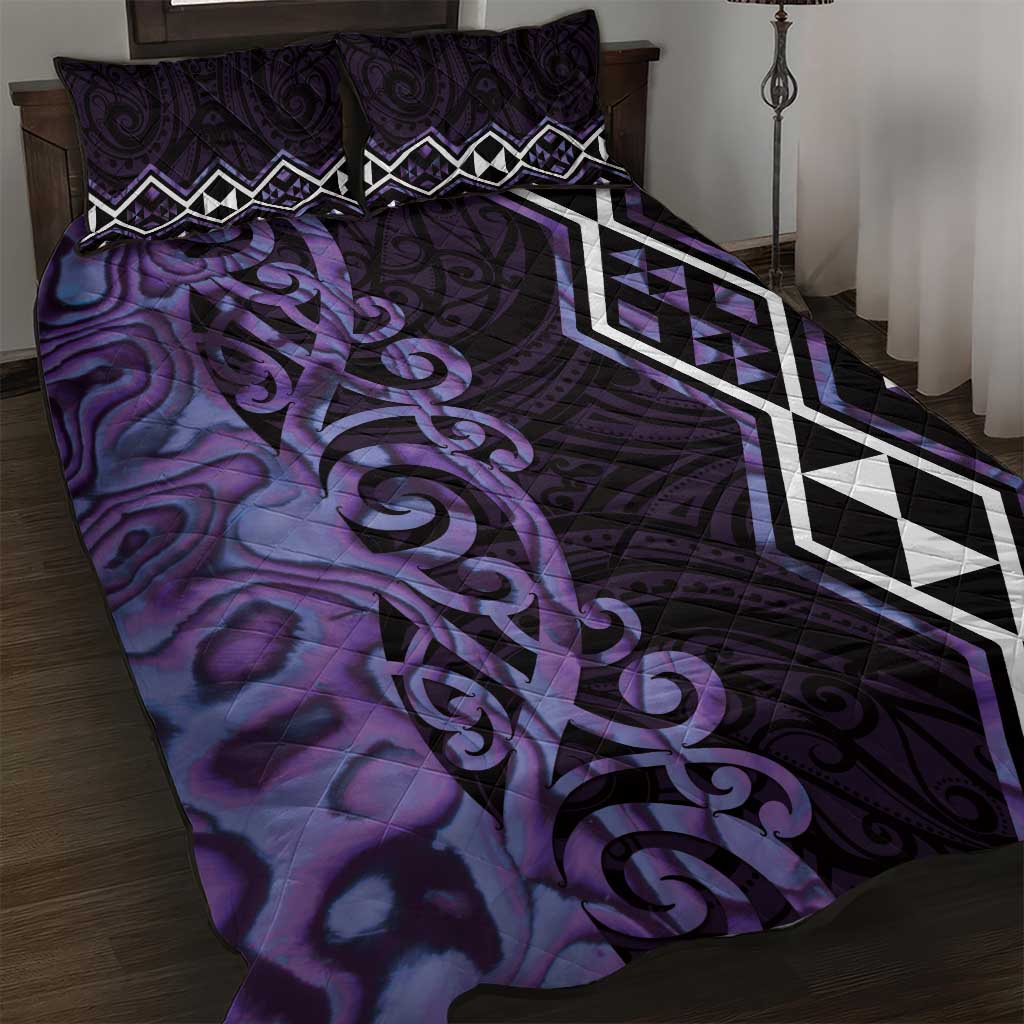 Purple Aotearoa Quilt Bed Set Taniko Motifs With Paua Shell Kowhaiwhai LT14 Purple - Polynesian Pride