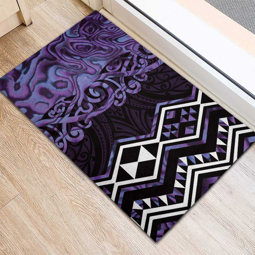 Purple Aotearoa Rubber Doormat Taniko Motifs With Paua Shell Kowhaiwhai LT14 - Polynesian Pride