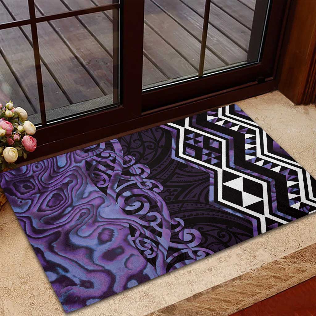 Purple Aotearoa Rubber Doormat Taniko Motifs With Paua Shell Kowhaiwhai LT14 - Polynesian Pride