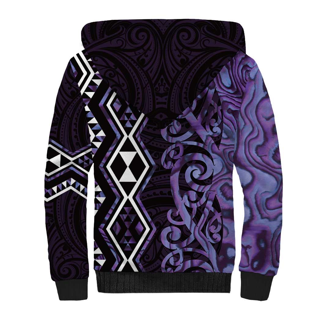Purple Aotearoa Sherpa Hoodie Taniko Motifs With Paua Shell Kowhaiwhai LT14 - Polynesian Pride