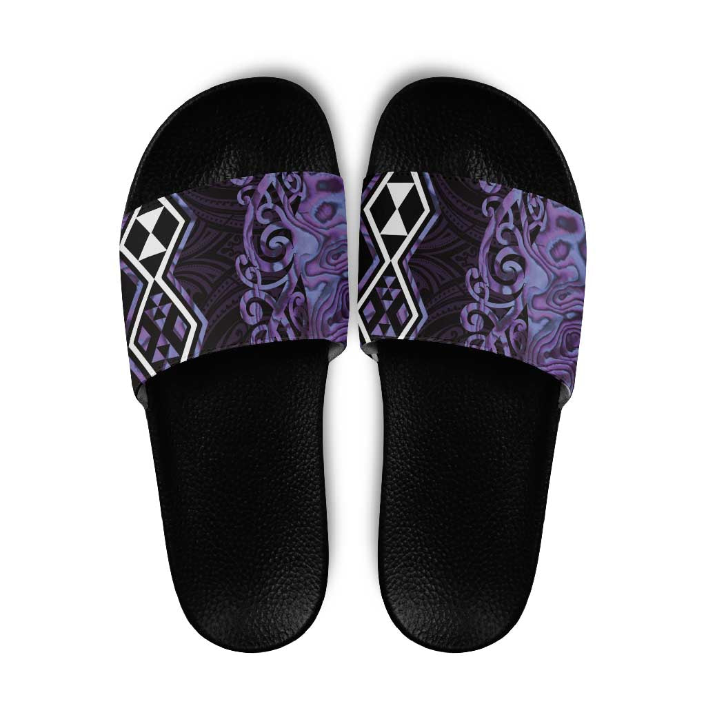 Purple Aotearoa Slide Sandals Taniko Motifs With Paua Shell Kowhaiwhai - Polynesian Pride